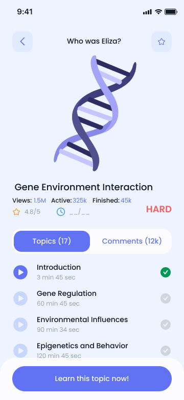 Universal learning app course menu screen
