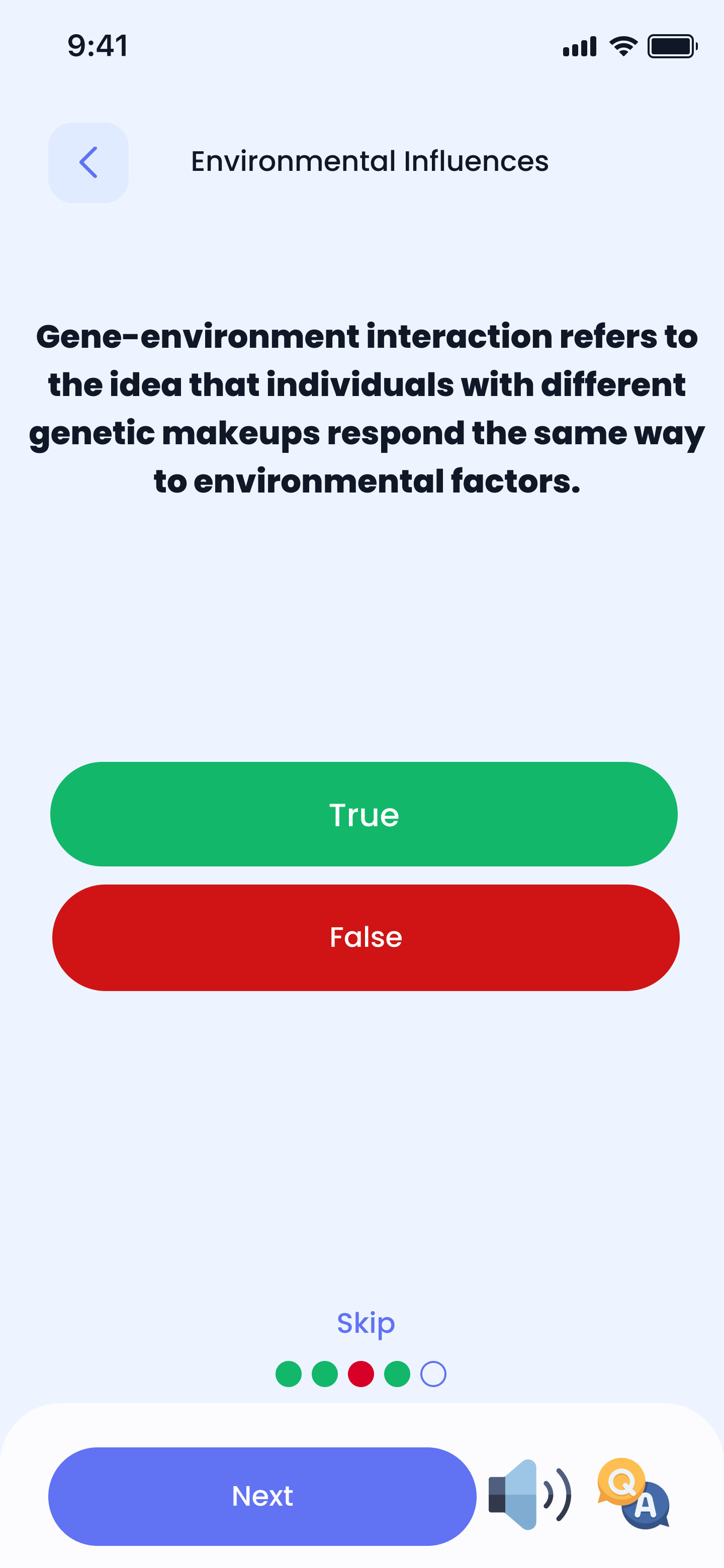 Universal learning app question screen